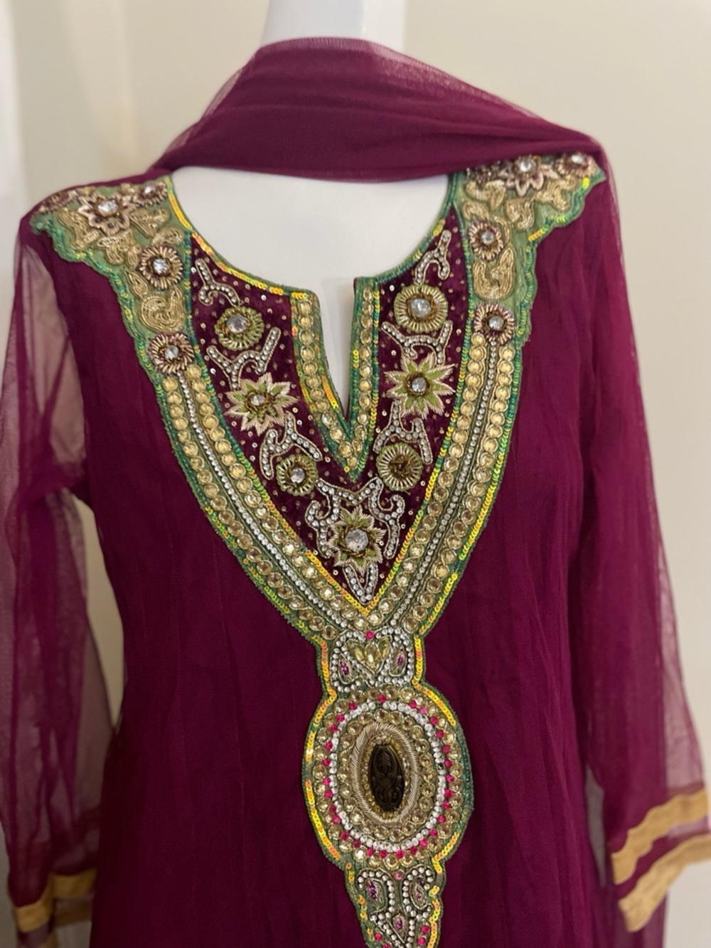 Embellished Maroon Ethnic Tunic with Gold & Green Accents